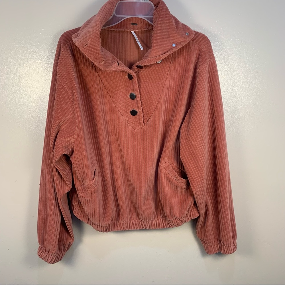 Free People Serena Ribbed Corduroy Quarter Button Pullover Sweater - Picture 2 of 12